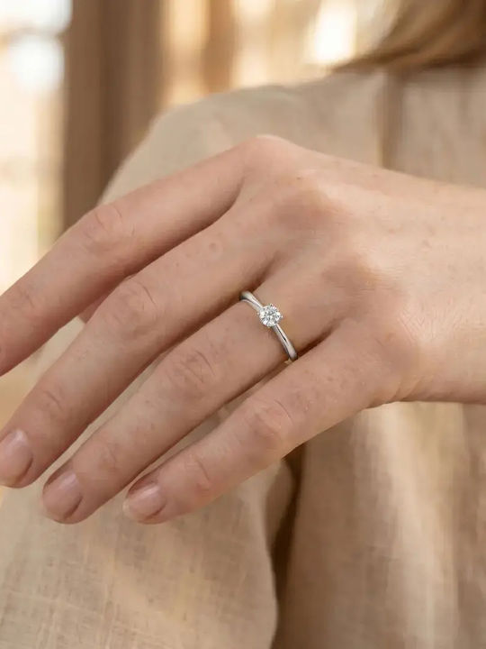 Etho Messina Single Stone Ring In 14K White Gold With Diamond