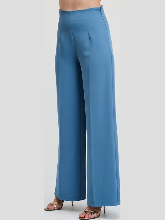 Pantaloni Dama Cu Talie Înaltă Din Satin, Croi Wide, Negru
