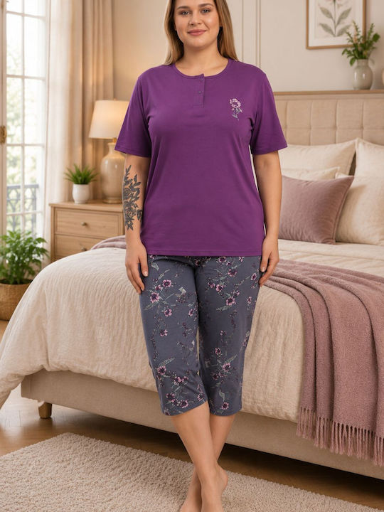 Asel Summer Women's Pyjama Kit Cotton Purple