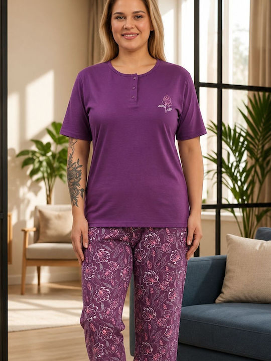 Asel Summer Women's Pyjama Kit Cotton Purple