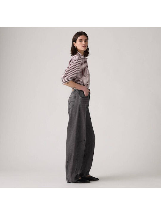 Cinch Barrel High Rise Women's Jean Pants in Loose Fit Grey