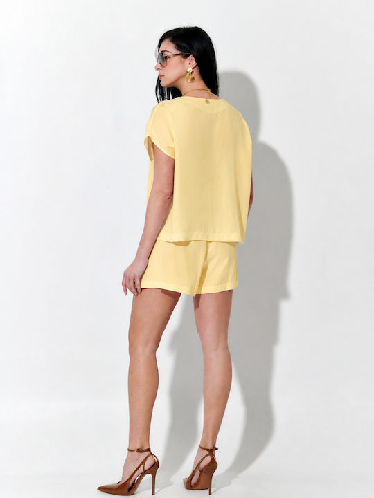 Damen-Leinen-Shorts Gelbe