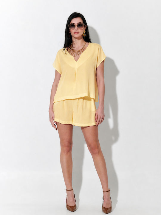 Damen-Leinen-Shorts Gelbe
