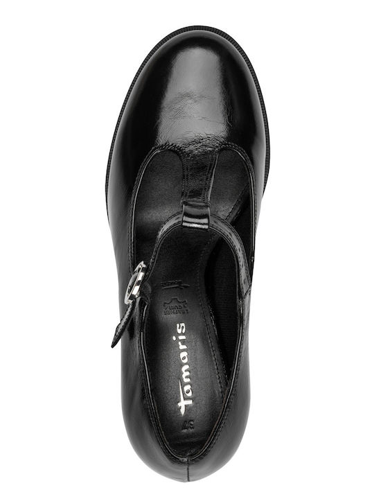 Leather Pointed Toe Heels with Strap and Medium Heel Black