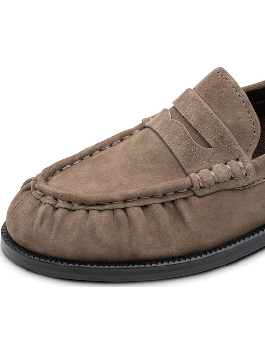 Δερμάτινα Γυναικεία Loafers σε Μπεζ Χρώμα