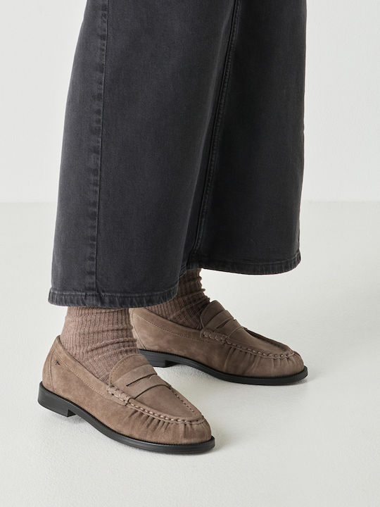 Δερμάτινα Γυναικεία Loafers σε Μπεζ Χρώμα