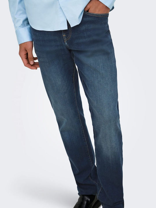 Pantalon De Blugi Elastic Regular Straight Fit Albastru Pentru Bărbați