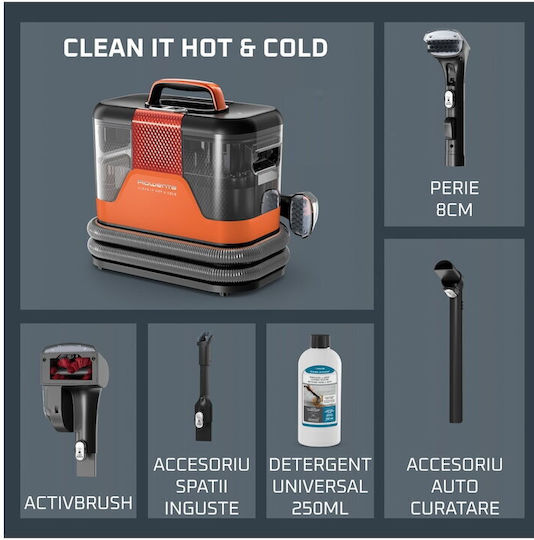 Rowenta Clean It Hot & Cold Aspirator Umed-Uscat 1150W cu Recipient din Plastic 2.3lt Portocaliu