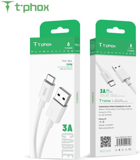 T-Phox USB 2.0 Cable USB-C male - USB-C Λευκό 1m