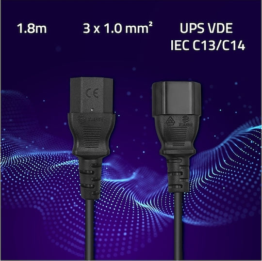 Qoltec IEC C13 - IEC C14 Cable 1.8m Black (53897)