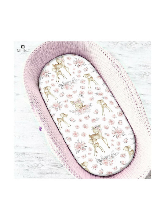 MimiNu Set Lenjerii De Patut Bebe Pentru Cradle Din Bumbac Cu Cauciuc Roz 35x80cm