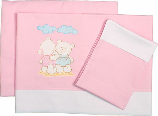 Mother Baby Fitted Set for Twins Pink 70x140cm