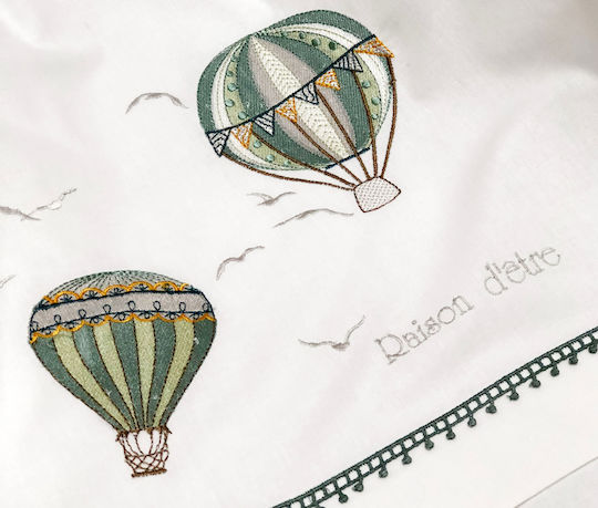 Raison D' Etre Σετ Βρεφικά Σεντόνια Λίκνου Βαμβακερά Hot Air Balloon Λευκά 70x110εκ. 3τμχ