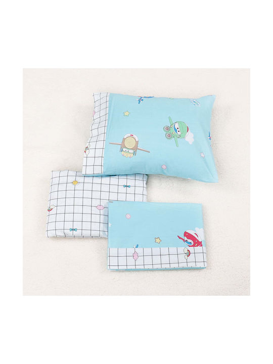 Beauty Home Art Baby Sheets Set Crib Cotton Satin Fitted Light Blue 70x140cm