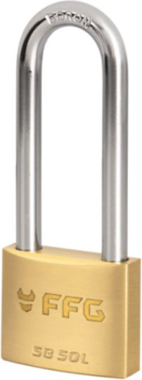 FFG Brass Padlock Long Shackle with Key 50mm