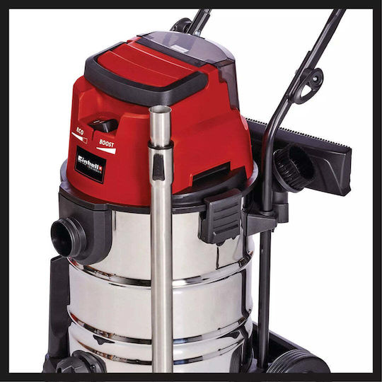 Einhell Te-vc Επαναφορτιζόμενη Σκούπα Υγρών / Στερεών με Ανοξείδωτο Κάδο 30lt Κόκκινη