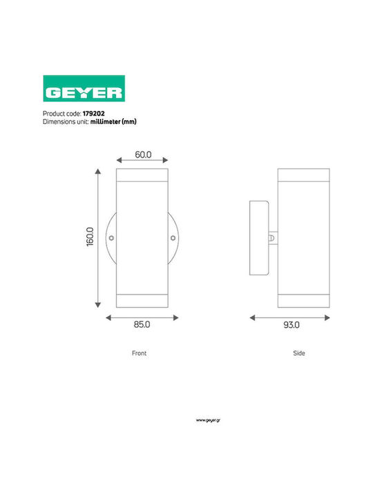 Geyer Стенно Външно Спот Осветление GU10 IP44 9.3x8.5x16εκ.