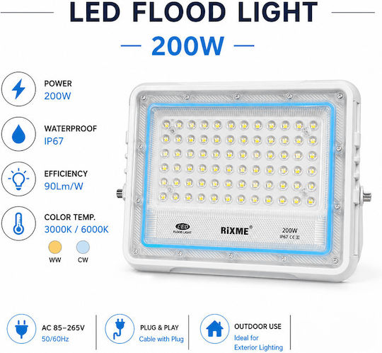 Waterproof LED Flood Light 200W Cold White 6500K IP67