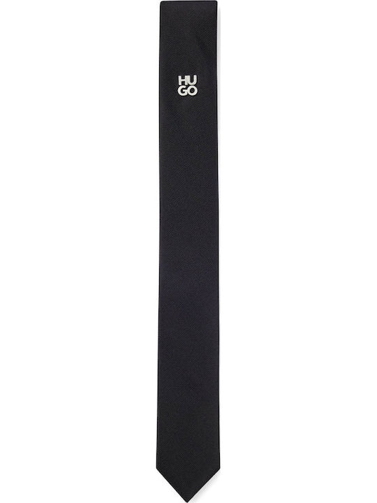 Hugo Metal Logo Men's Tie Silk Monochrome in Black Color