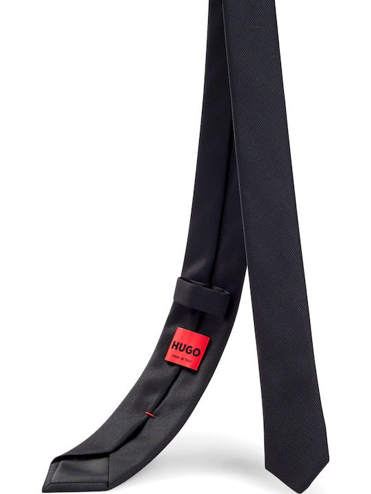 Hugo Metal Logo Men's Tie Silk Monochrome in Black Color