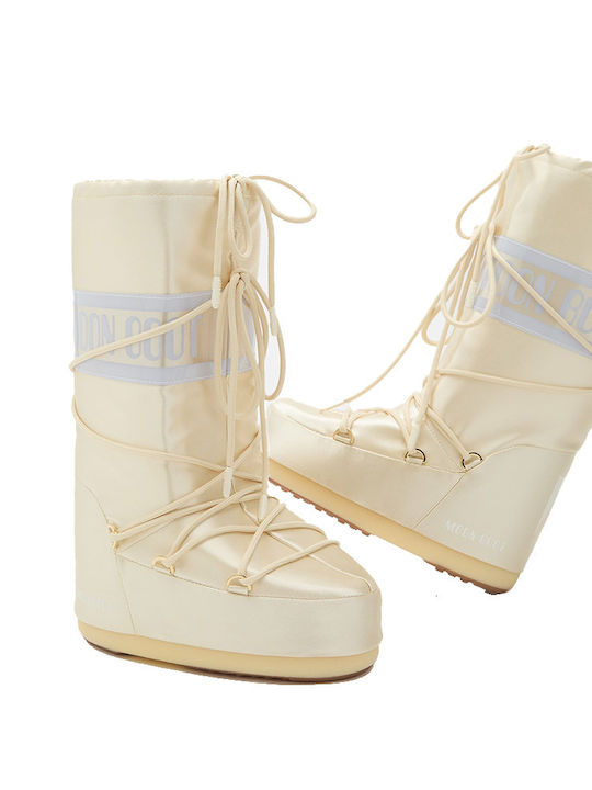 Synthetic Leather Snow Boots with Laces Icon Beige