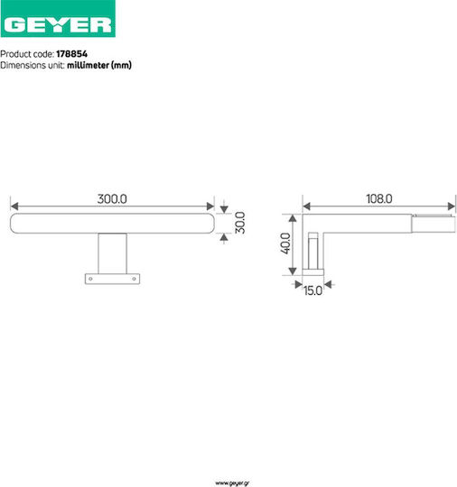 Geyer Φωτιστικό Μπάνιου LED Ασημί 30x3εκ. Geyer Φωτιστικό Μπάνιου LED Ασημί 30x3εκ.