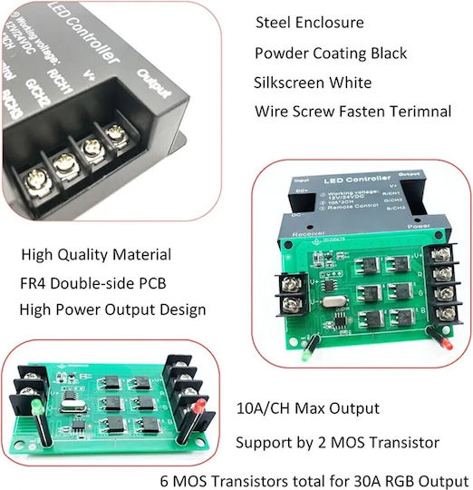 Vencore 6613-10009 Rgbw Controller 12-24v 216-432w Rf Remote Ασύρματο Controller Rgbw Rf Χειριστήριο 12 Volt 216 Watt & 24 Volt 432 Watt Μέγιστο Φορτίο 6613-10009