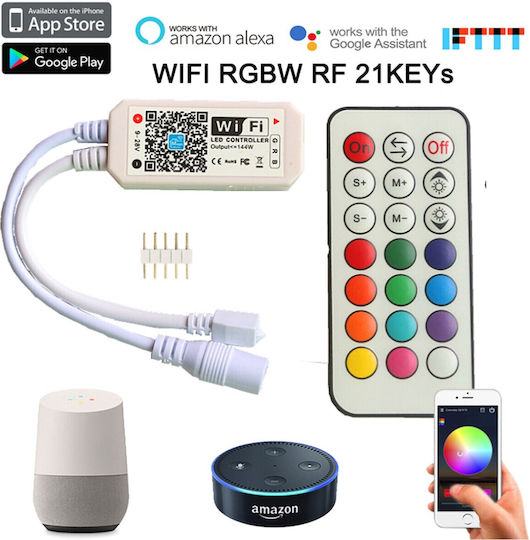 Vencore 6613-10005 Wifi 2.4g Rgbw Controller 12-24v 144-288w Rf Remote Ασύρματο Wifi 2.4g Controller Rgbw Rf Χειριστήριο 12 Volt 144 Watt & 24 Volt 288 Watt Μέγιστο Φορτίο 6613-10005