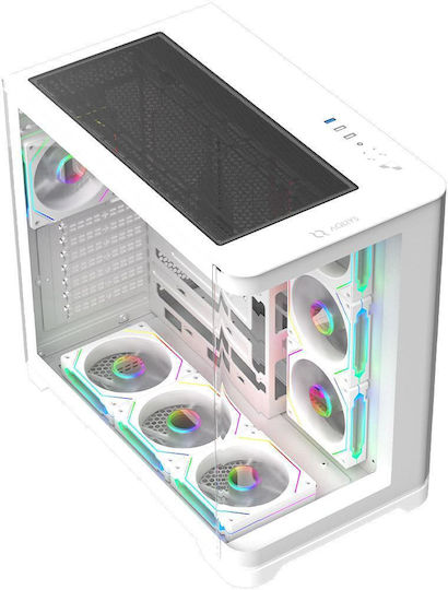 Aqirys Europa Gaming Midi Tower Computer Case with Side Window and ARGB Lighting White