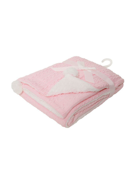 Soft Touch Κουβέρτα Αγκαλιάς & Λίκνου Πλεκτή Λευκή White And Pink 75x90εκ.