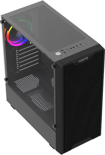 Aqirys Virgo Gaming Midi Tower Computer Case with Side Window and ARGB Lighting Black