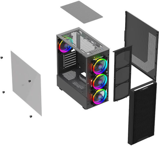 Aqirys Virgo Gaming Midi Tower Computer Case with Side Window and ARGB Lighting Black
