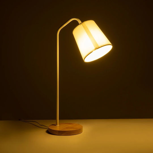 GloboStar Barnaby Wood Table Lamp for Socket E27 with White Shade and Beige Base