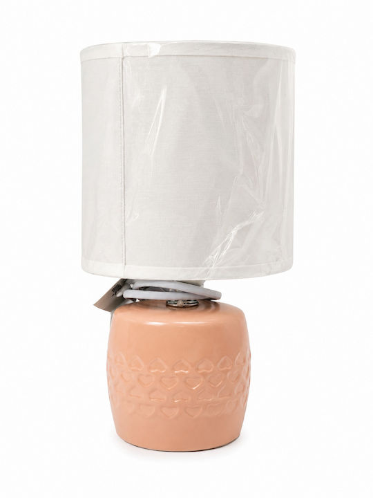 Keramik Tischlampe mit Weißem Hut und Rosa Basis