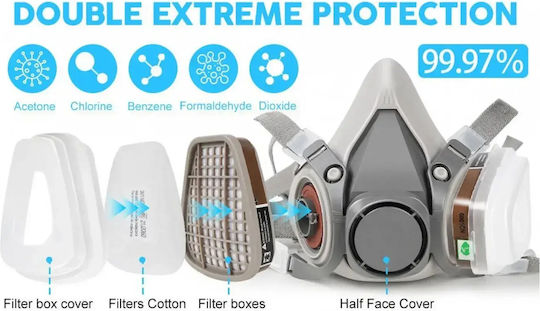 Mask Half Face with Activated Carbon Filters Filters Gray