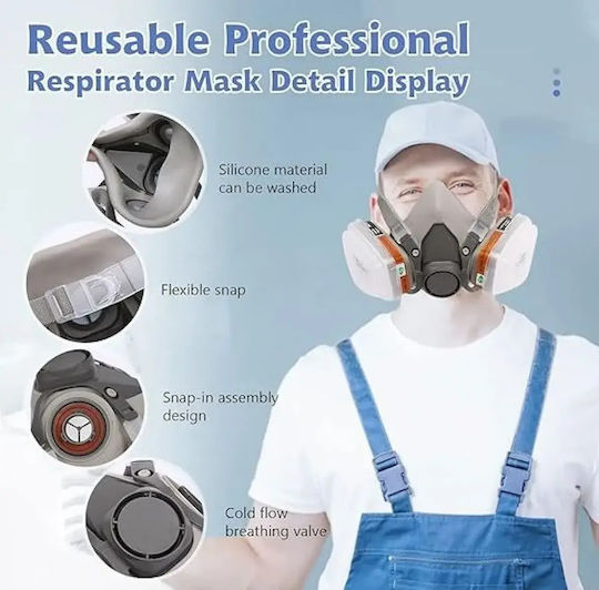 Mask Half Face with Activated Carbon Filters Filters Gray