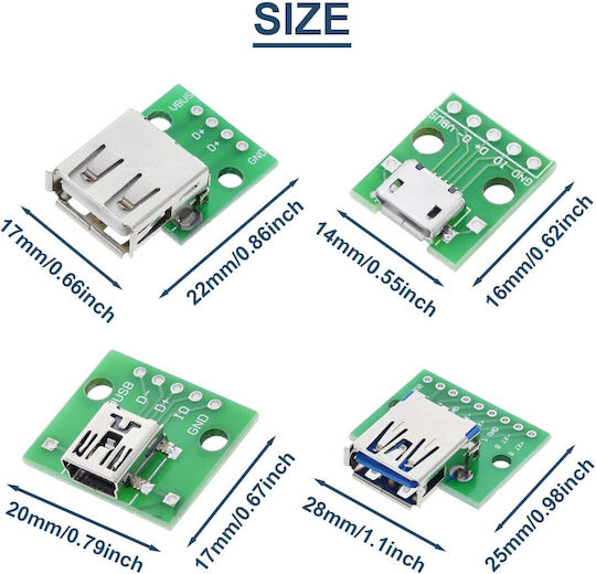 Kit Adaptor Daokai Usb la Dip 8 Piese Usb Type-C Usb Type-B Usb 2.0 Usb 3.0 Micro Usb Mini Usb Convertor 4 în 1 Conectori Pin 2.54 Mm Arduino Diy Prototipare