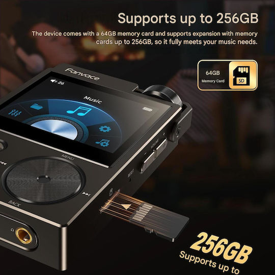 Hifi MP3 Player 64GB cu Ecran TFT Negru