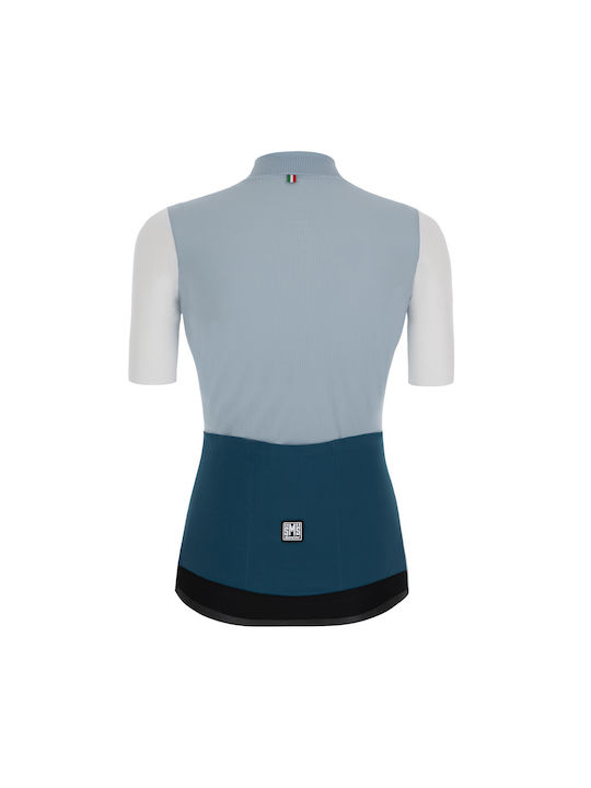 Santini Tricou De Ciclism Pentru Femei Cu Mâneci Scurte Albastru
