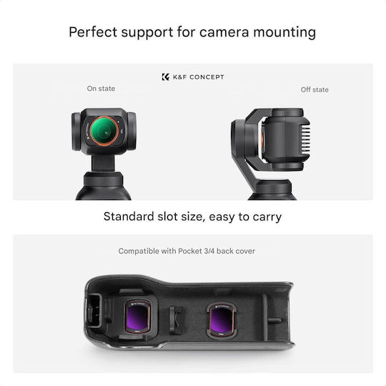 K&F Concept Fd161 Set de filtre magnetice DJI Osmo Pocket 3/4 4 buc CPL ND16 ND64 ND512 sticlă optică cadru din aluminiu montare magnetică rapidă reducerea reflexiilor controlul luminii accesorii profesionale foto-video pentru gimbal DJI