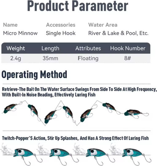 Kingdom Micro Artificial Bait Popper 3.5cm 2.4gr M14