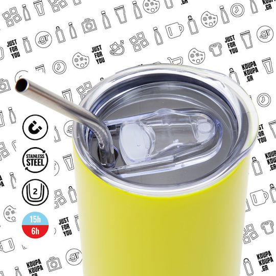 Koupakoupa Jordan Thermos Stainless Steel BPA Free 600ml Neon Yellow with Straw and Handle