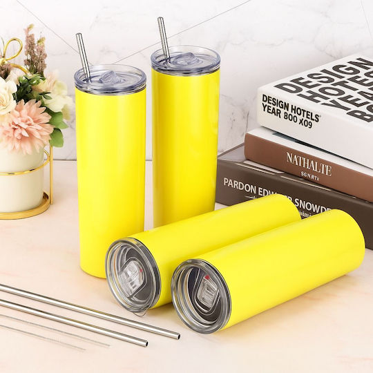 Koupakoupa Jordan Thermos Stainless Steel BPA Free 600ml Neon Yellow with Straw and Handle