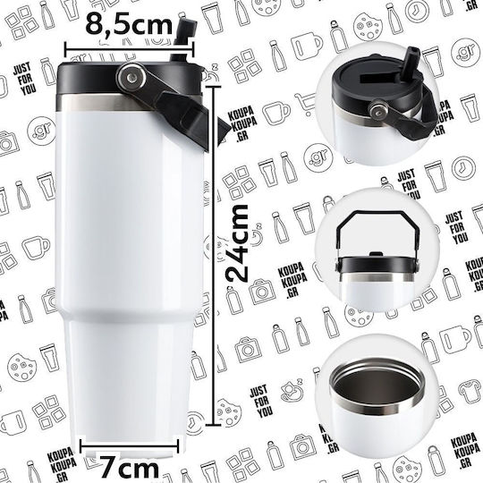 Koupakoupa Catzilla Stainless Steel Thermos Bottle 890ml Stainless Steel with Straw