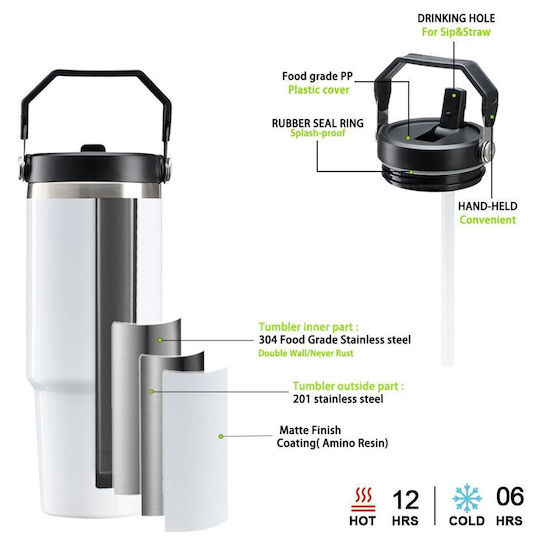 Koupakoupa Jordan Thermos Stainless Steel 890ml Stainless Steel with Straw