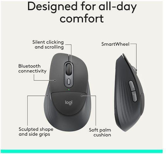 Logitech Signature Comfort Plus M850 L for Business Wireless Ergonomic Bluetooth Mouse Graphite