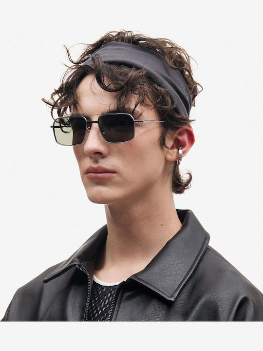 Projekt Produkt Unisex Sunglasses with Metal Frame Silver-Black / Green