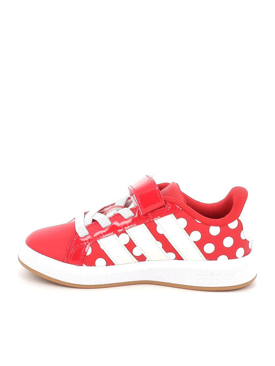 Grand Court Minnie Kids Sneakers with Hoop & Loop Closure Red