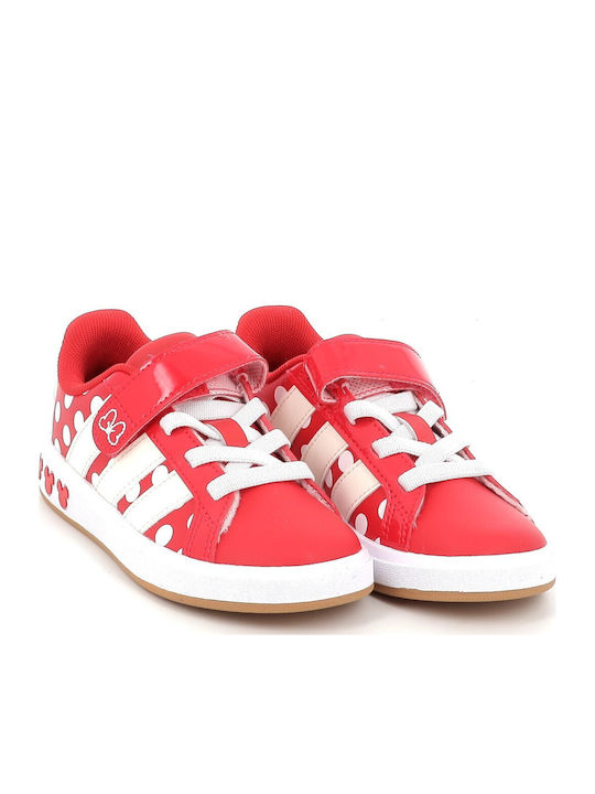 Grand Court Minnie Kids Sneakers with Hoop & Loop Closure Red