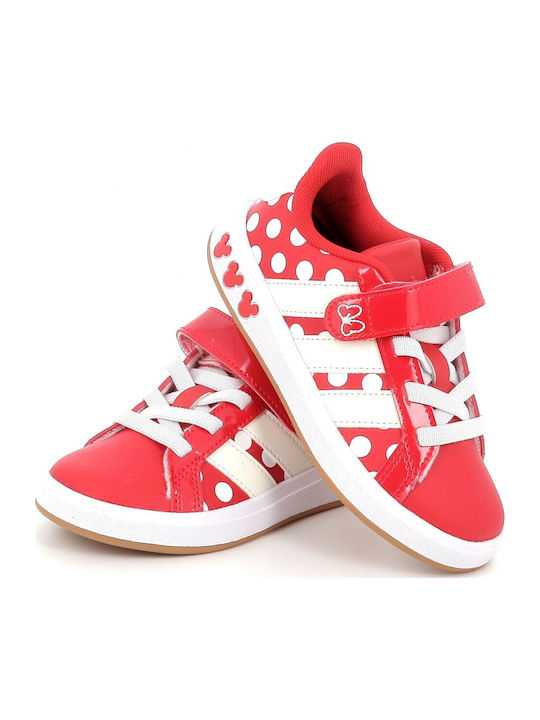 Grand Court Minnie Kids Sneakers with Hoop & Loop Closure Red